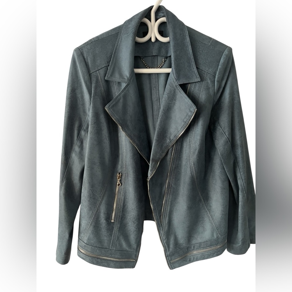Vex Light Blue Moto Blazer – (CAN 12 | Large) | Ultra Suede Feel | Zip Detail
